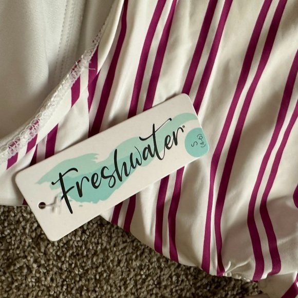 FRESHWATER RUCHED SIDE STRIPED HALTER ONE PIECE SWIMSUIT SIZE S #573 - Picture 4 of 4